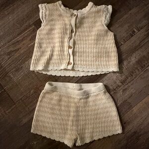 Baby B'Gosh Cozy Cream Knit 2 Piece Outfit with Button Details | Size 6 Months
